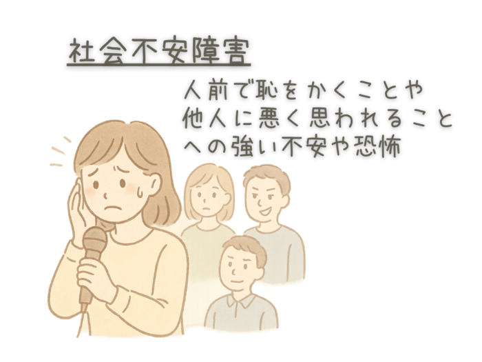 社会不安症　人前で恥をかくことや他人に悪く思われることへの強い不安や恐怖