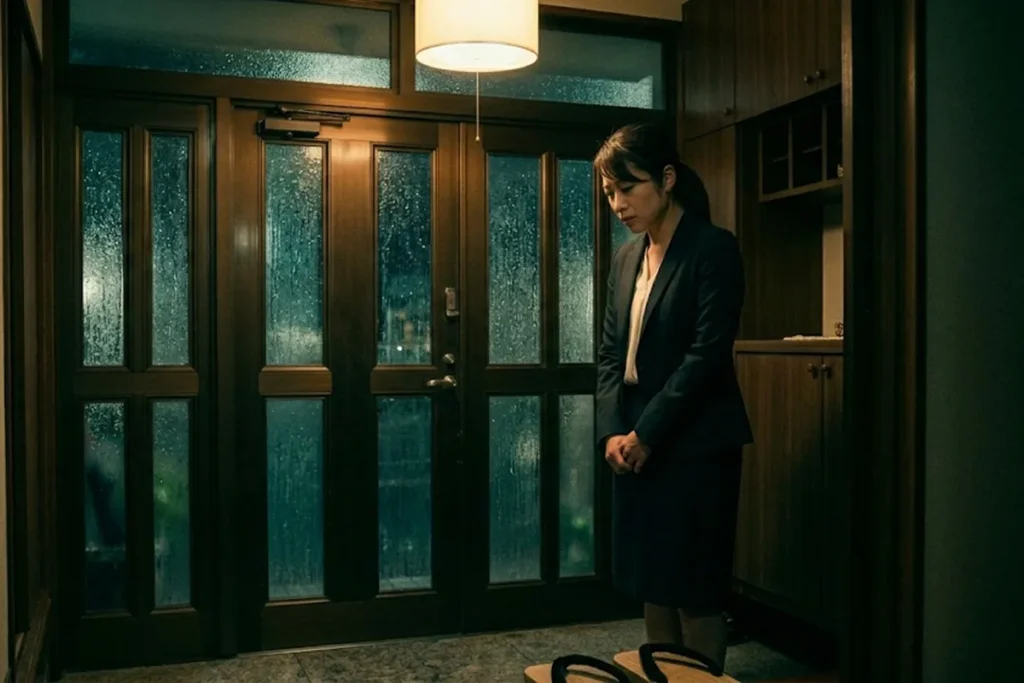 玄関で罪悪感に苛まれ立ち止まる